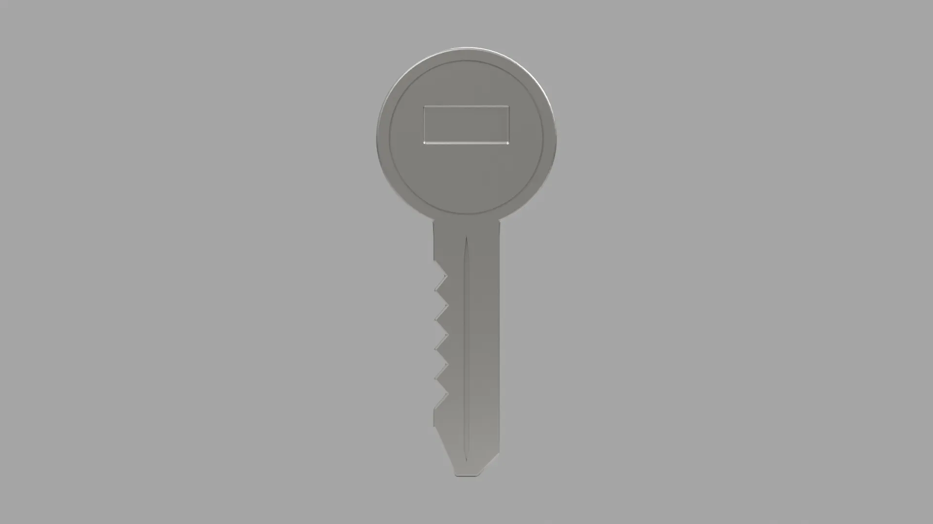 Silver Key with Round Head and Recessed Rectangular Detail Low-poly 3D model