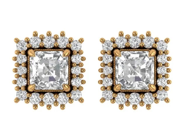 Asscher Solitaire Earrings 3D print model