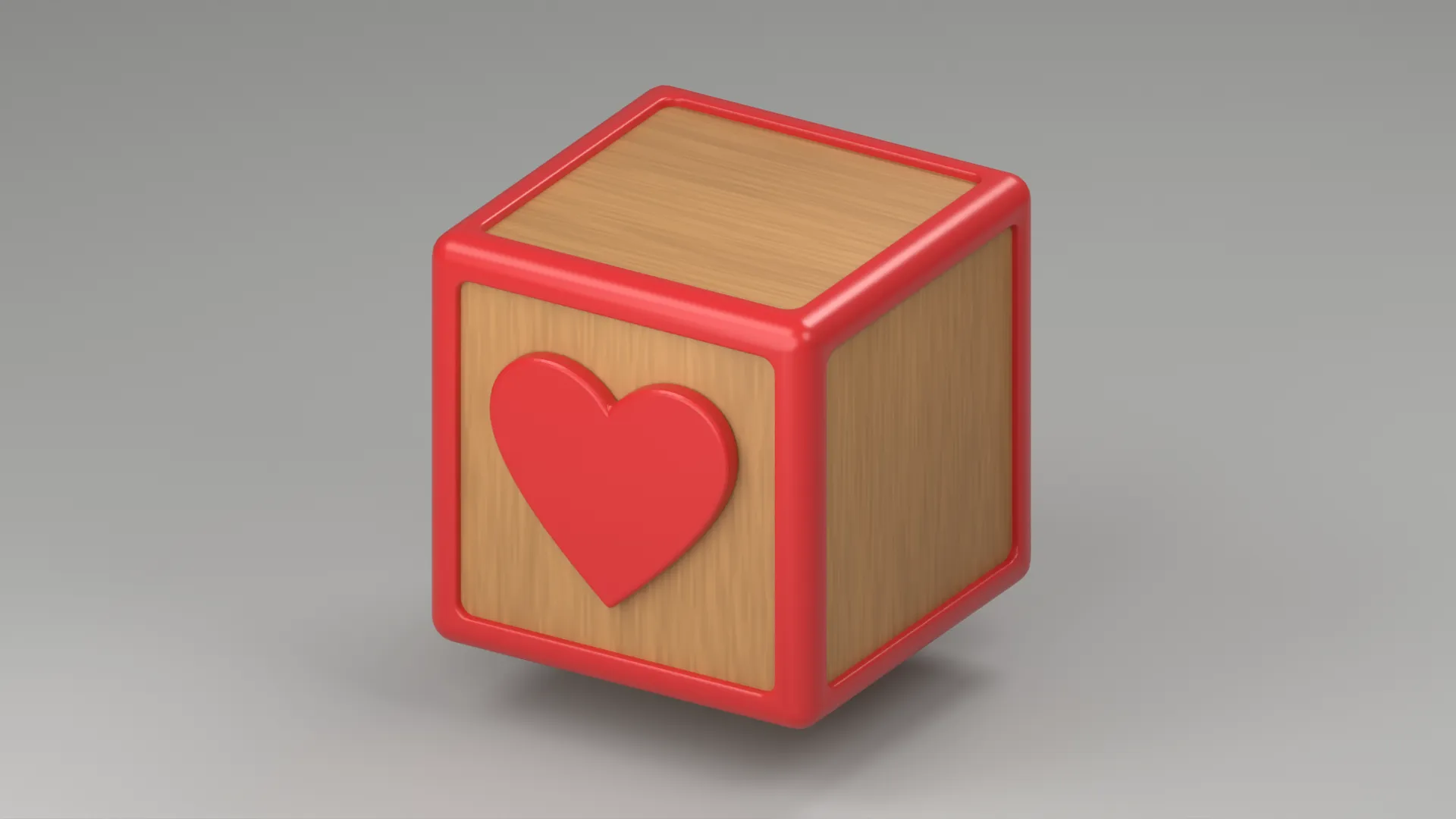 Wooden Toy Block with Red Heart and Red Border Low-poly 3D model