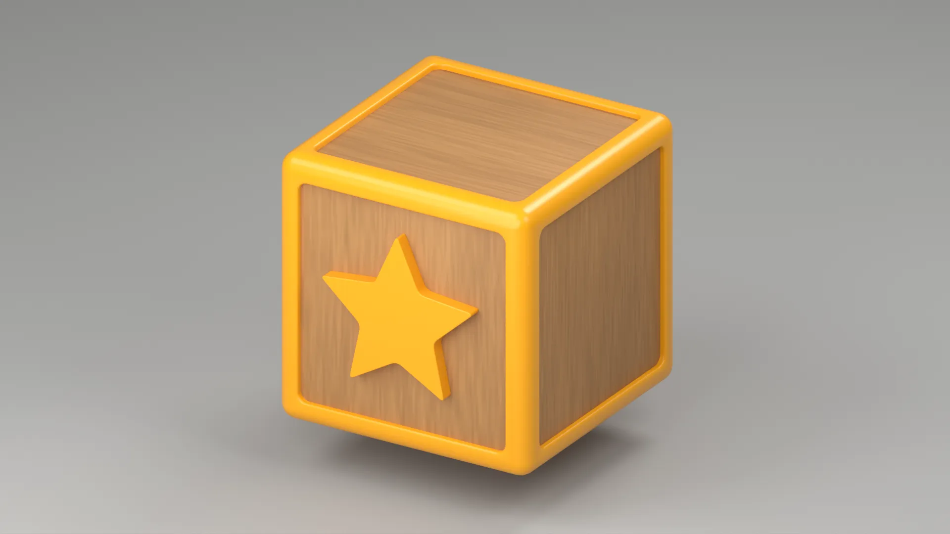 Wooden Toy Block with Yellow Star and Yellow Border Low-poly 3D model