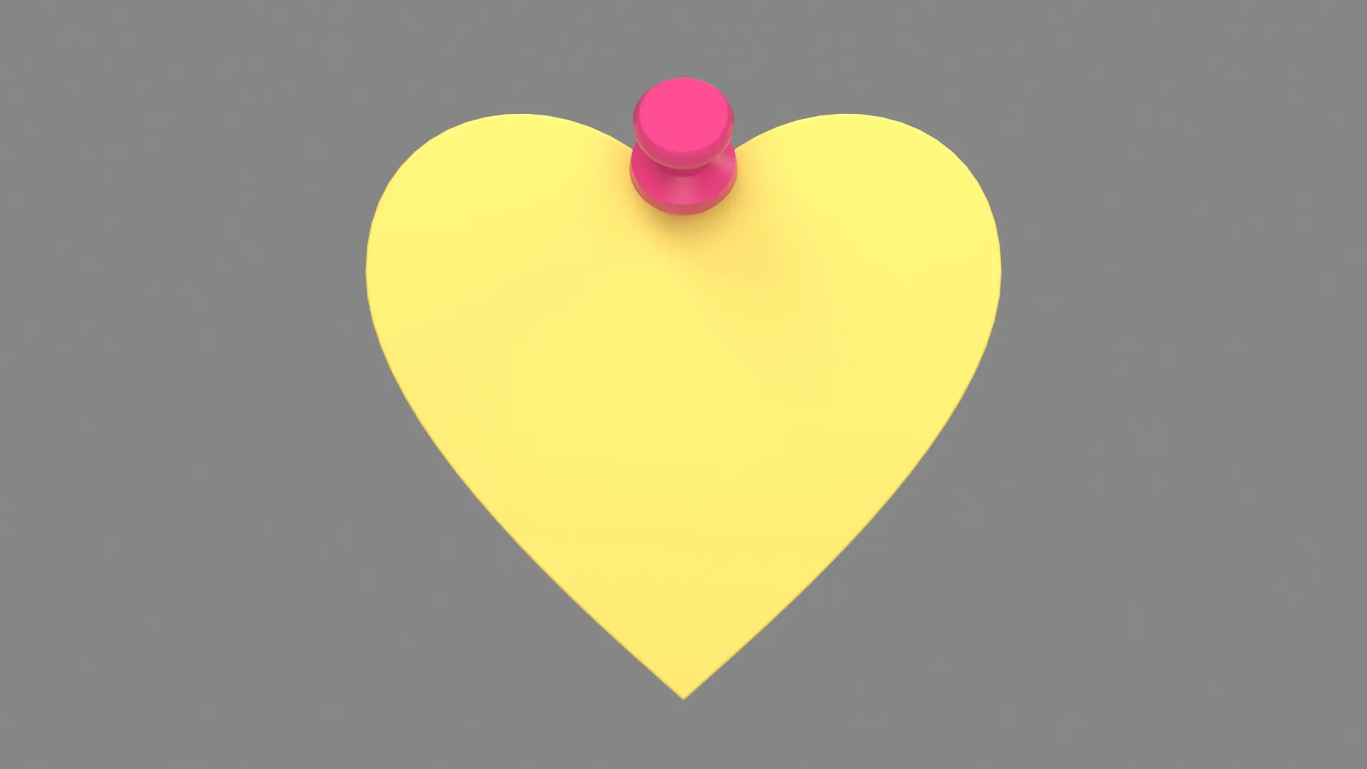 Yellow Heart Memo Note with Pink Pushpin Low-poly 3D model