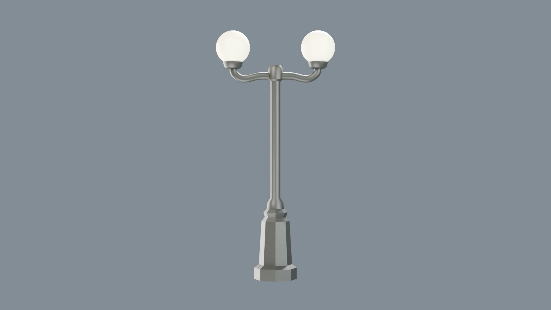 Twin Globe Street Lamp with Curved Arms Low-poly 3D model