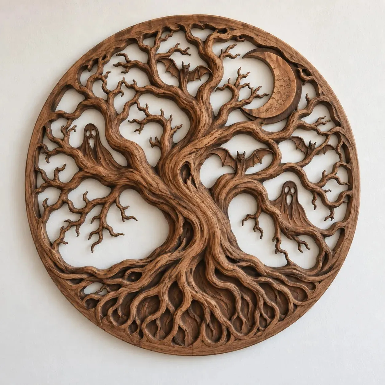 Halloween Tree of Life Wall Art Gothic Ghost Moon Wood Relief 3D print model