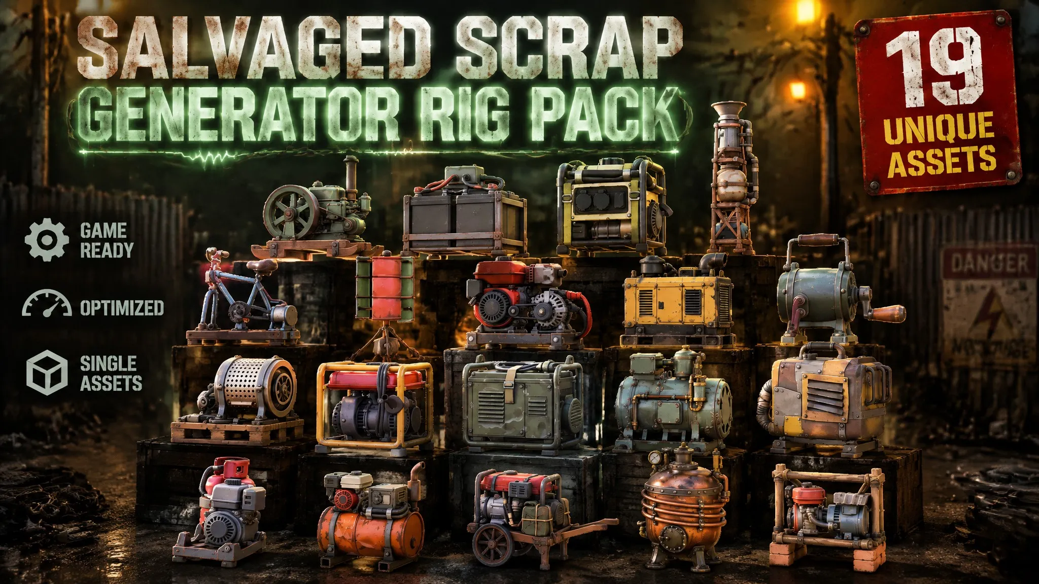 Salvaged Scrap Generator Rig Pack Low-poly 3D model