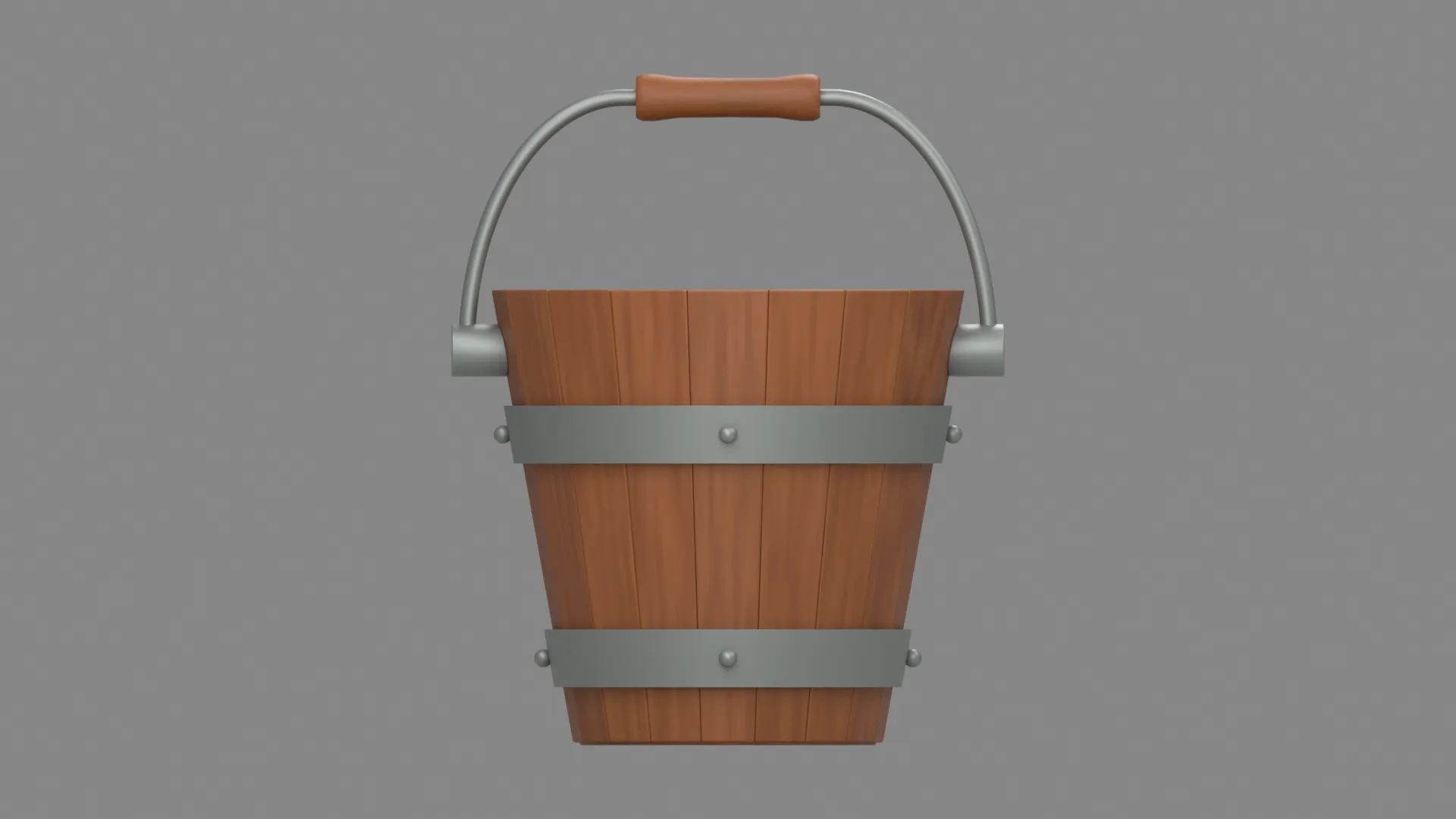 Stylized Wooden Bucket with Metal Bands Low-poly 3D model