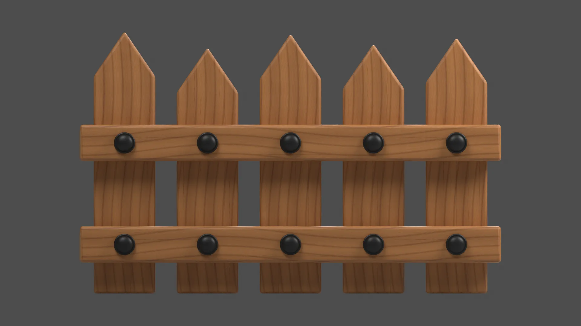 Cartoon Wooden Picket Fence with Five Pointed Boards Low-poly 3D model