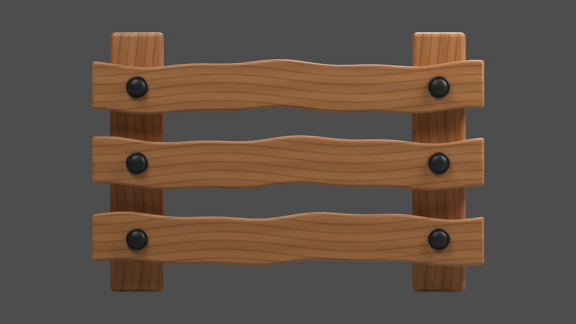 Cartoon Forest Fence with Three Wavy Horizontal Wooden Rails Low-poly 3D model