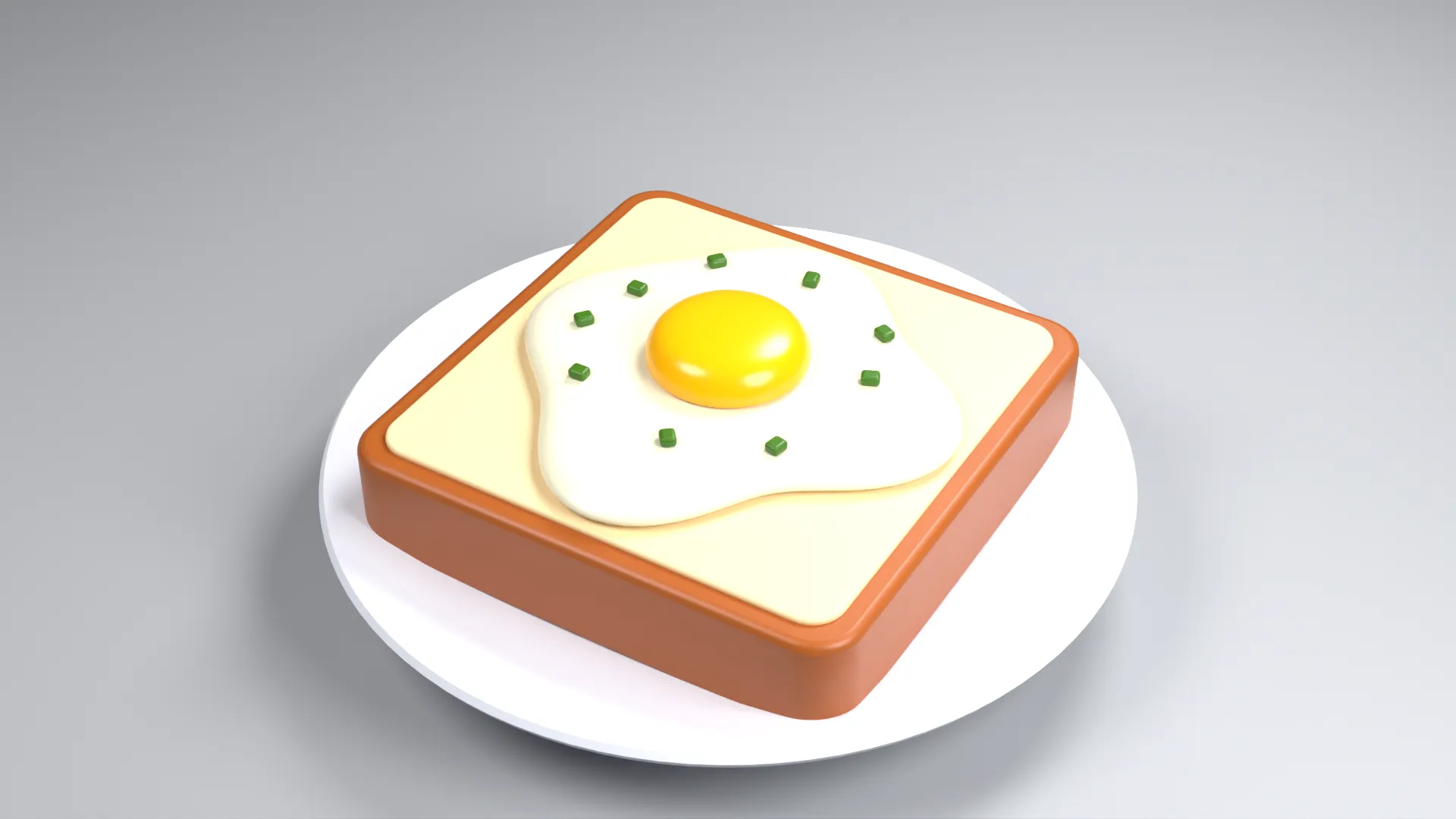 Egg in a Hole on Square Toast with Green Garnish Low-poly 3D model