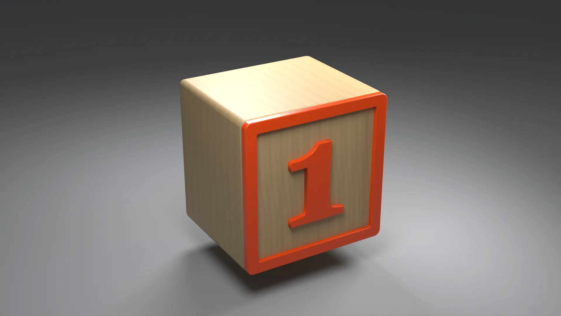 Wooden Number One Toy Block with Orange Border Low-poly 3D model