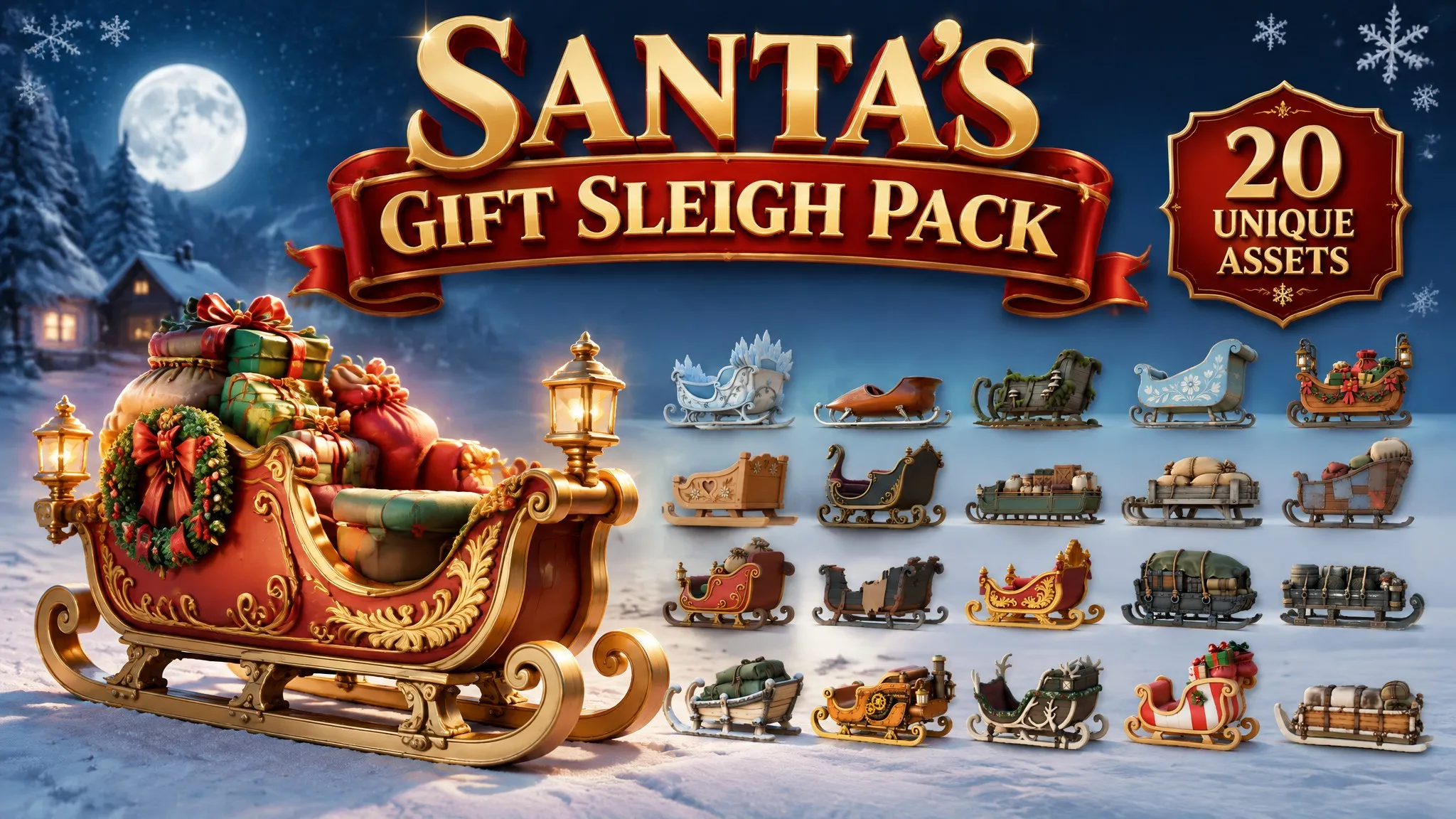 Santas Gift Sleigh Pack Low-poly 3D model