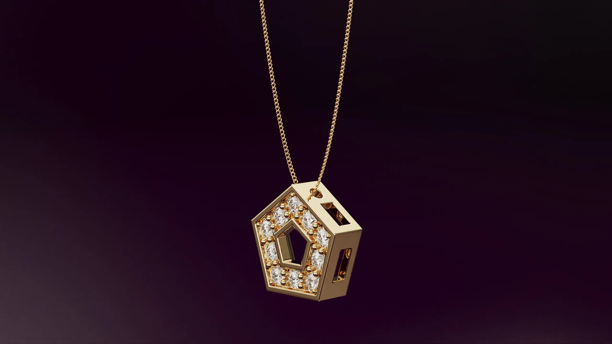 Pentagon pendant with round diamonds 5mm 3D print model