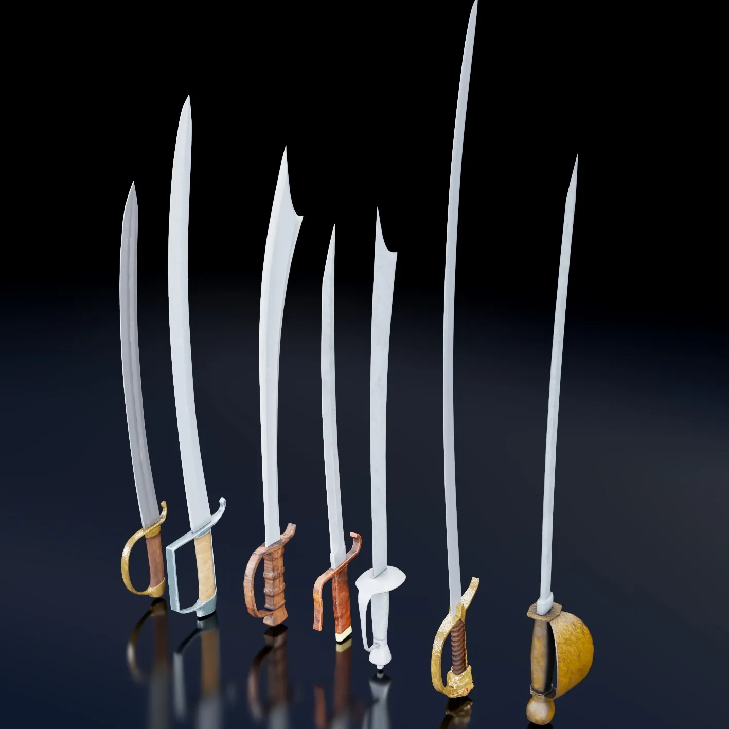 Historical Swords Sabers Collection Pack Low-poly 3D model