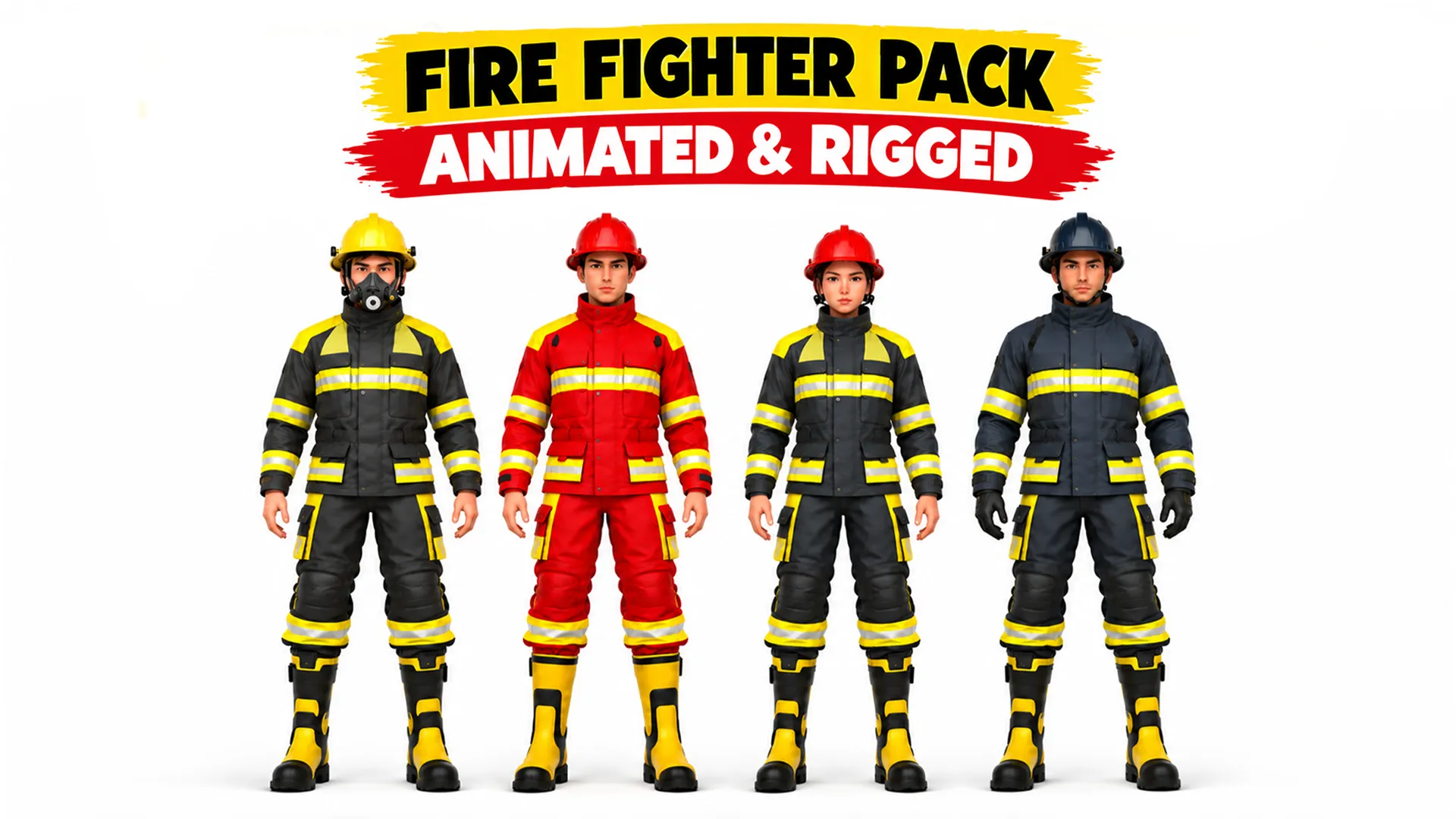 Pack Fire 3D model Fire Fighter Pack 3D Characters Animated Rigged Game Ready VR ...