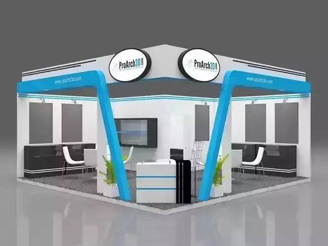 Exhibition stall 3d model 6x6 2 side open