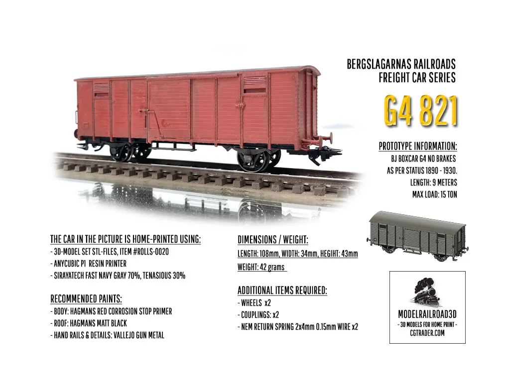 ROLLS-0034 Swedish Boxcar BJ Litt G4 H0-scale 3D print model