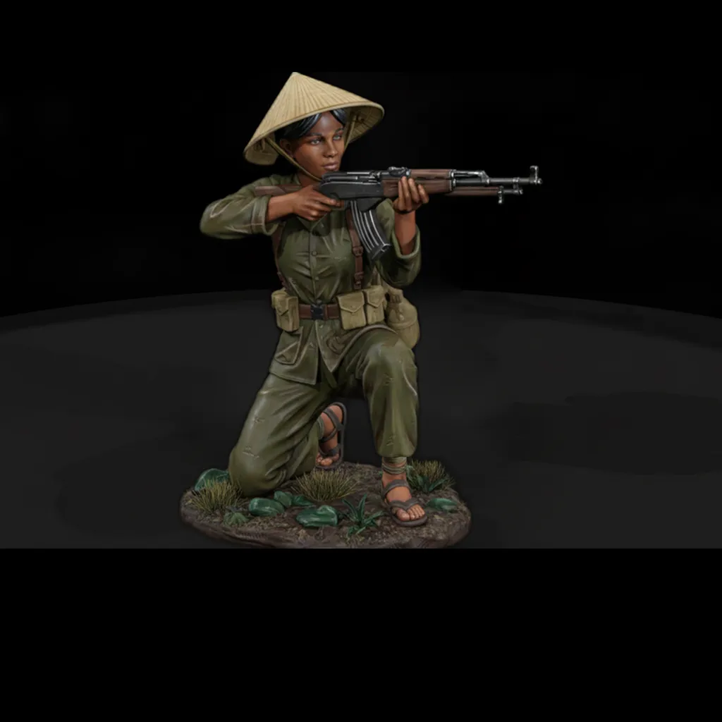 Viet Cong Female Guerrilla Kneeling Aiming Rifle 3D print model