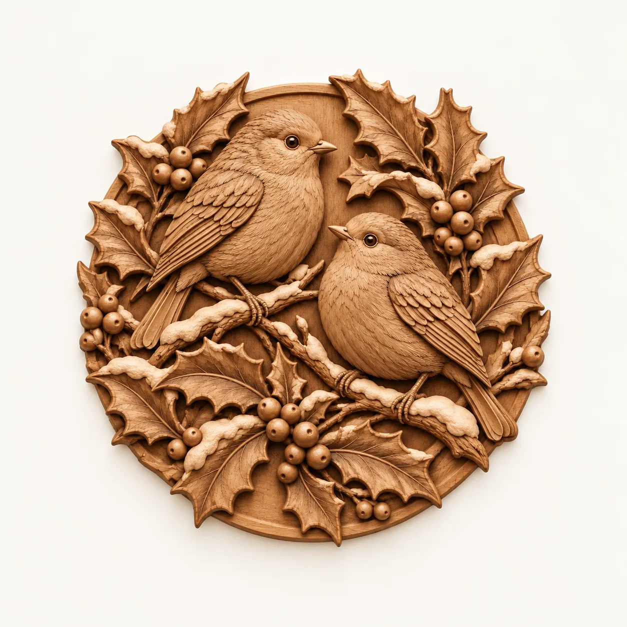 Winter Robins Holly Wall Art Rustic Christmas Bird Wood Relief 3D print model