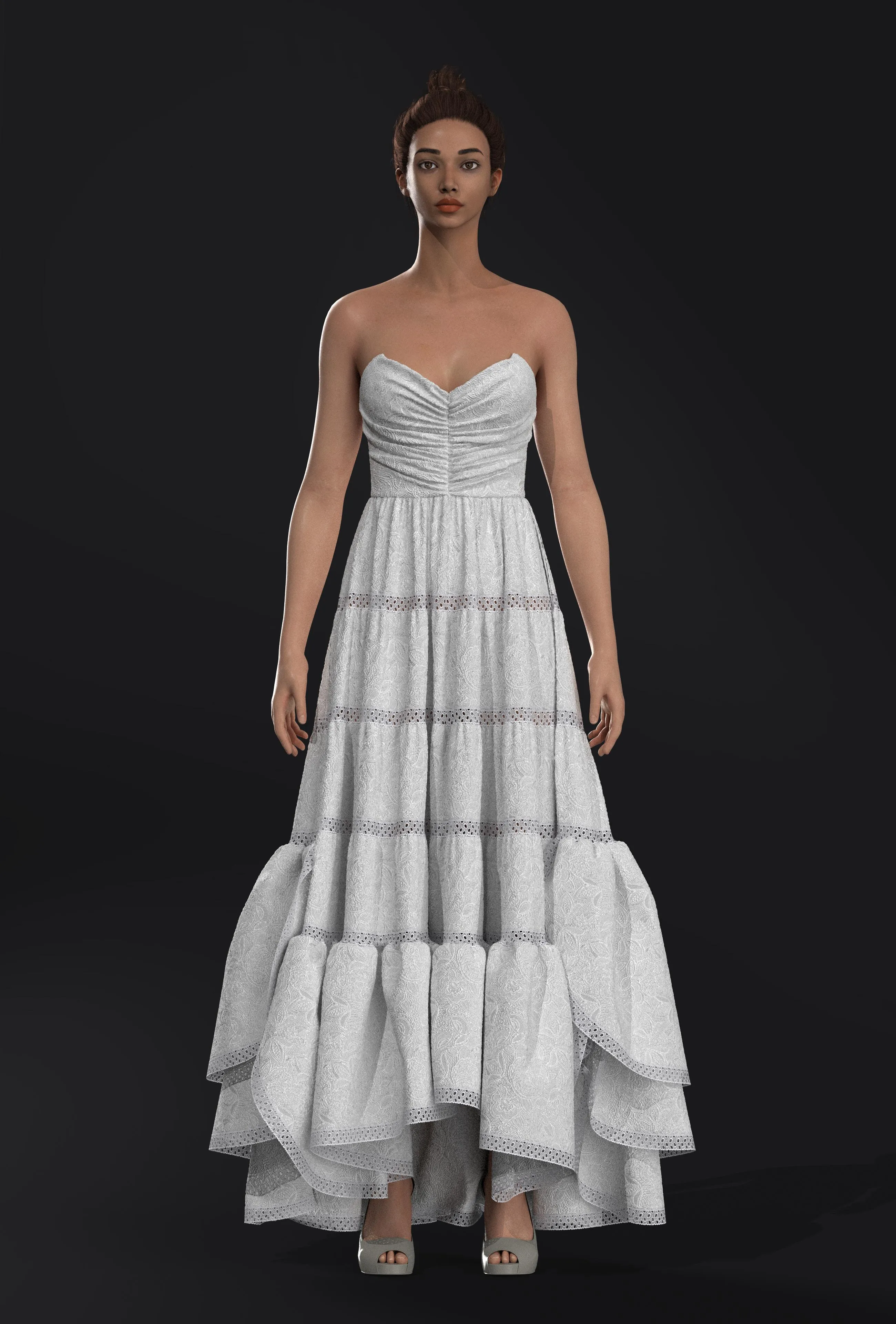 Drees Model White Strapless Tiered Maxi Dress 3D Model Texture rigged | CGTrader