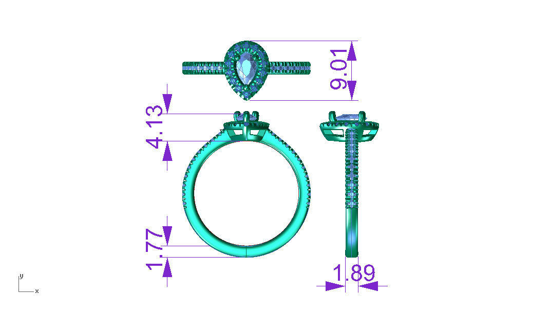 ZLR0136 pear cut sapphire and diamond ring 3D print model_3