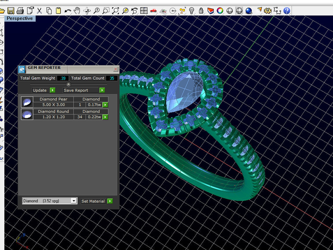ZLR0136 pear cut sapphire and diamond ring 3D print model_4
