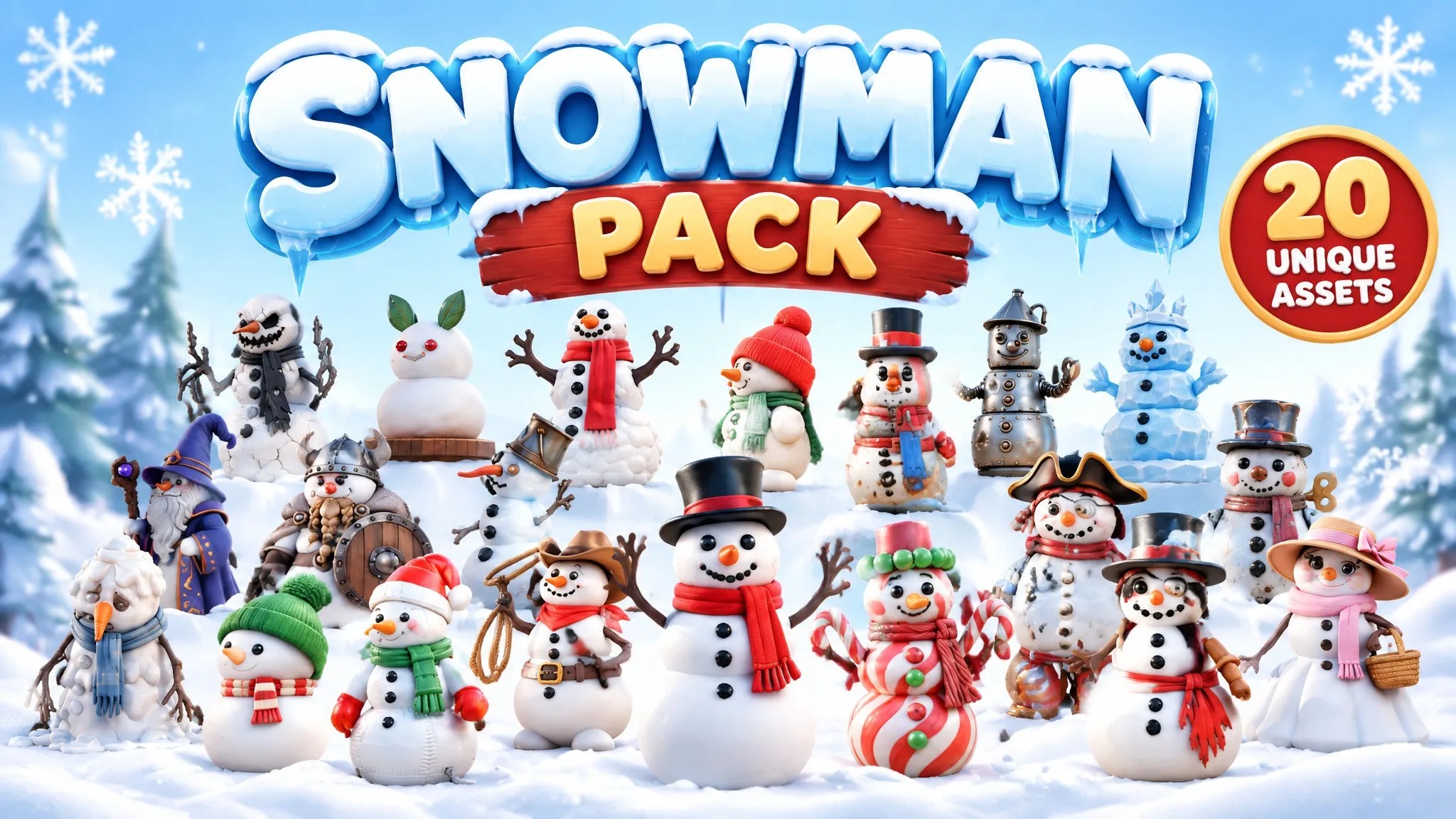 Snowman Pack Low-poly 3D model