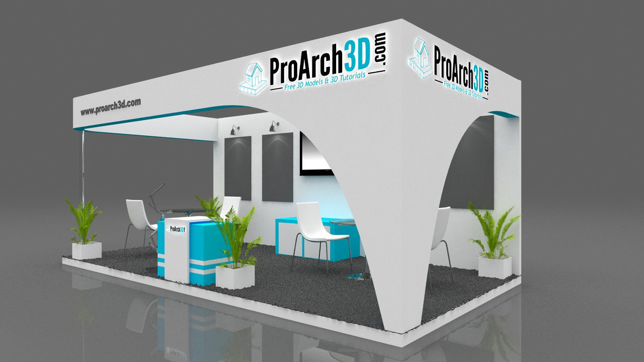 Exhibition stall 3d model 6m x 3m 3 side open 3D model_3
