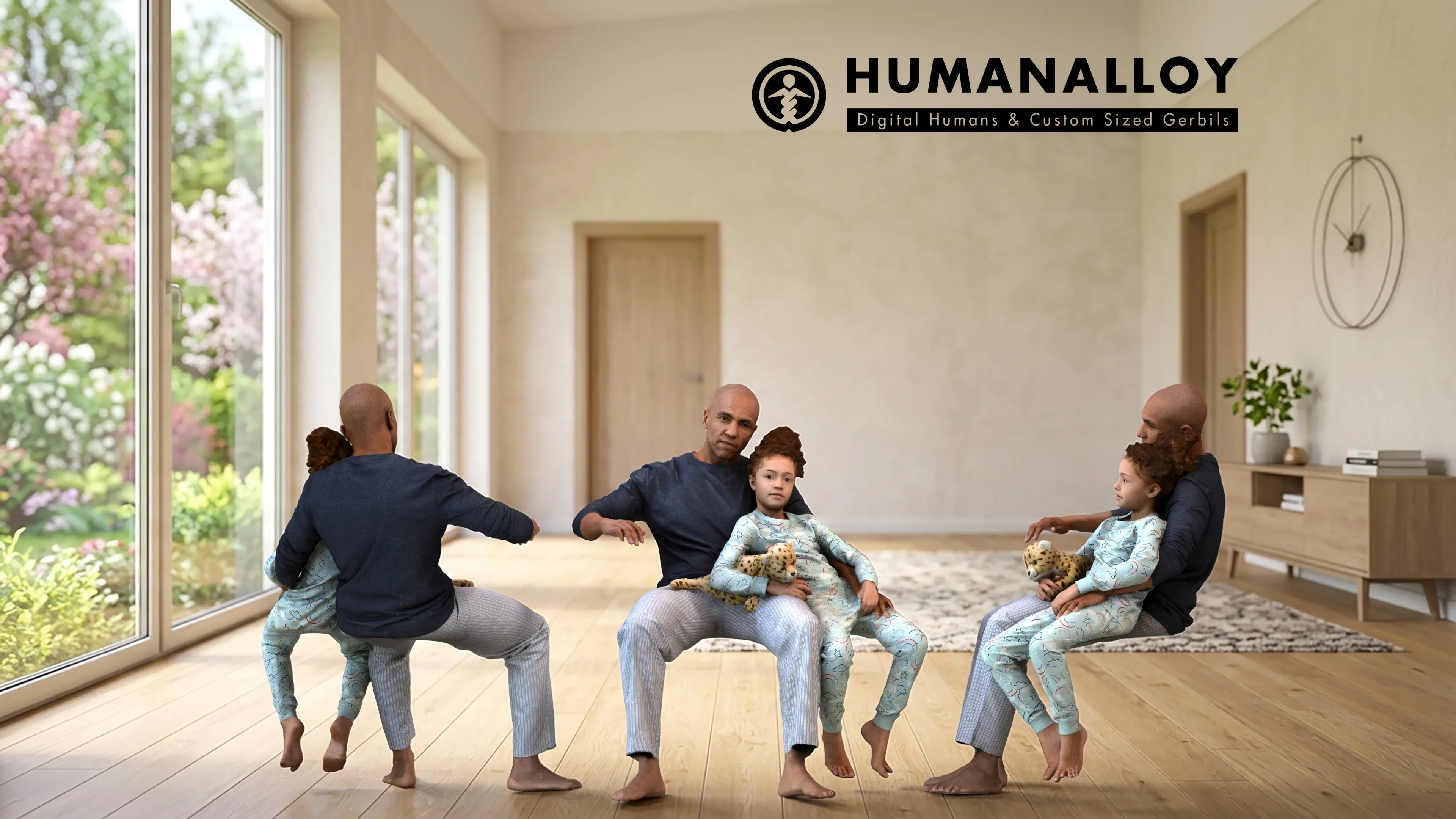 Adult Black figures bonding at home in autumn or spring attire 3D model