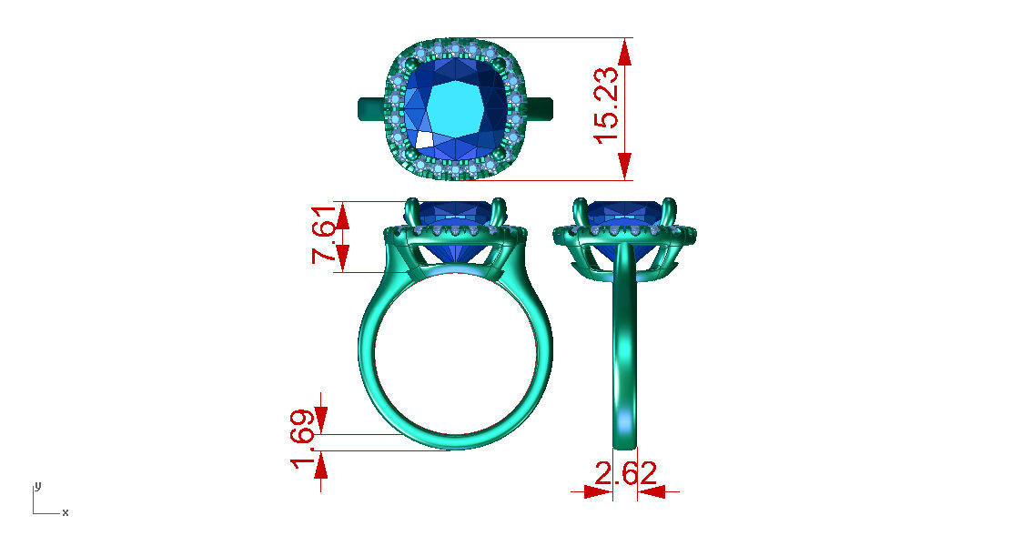 ZLR0128 sapphire and diamond ring 3D print model_4