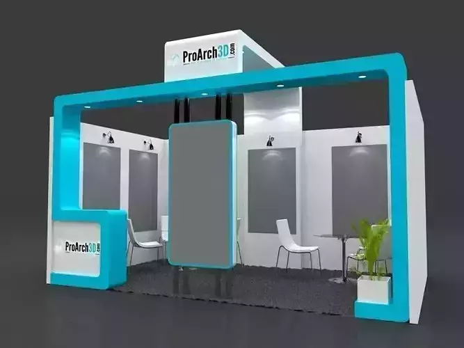 Exhibition stall 3d model 5x3 1 side open
