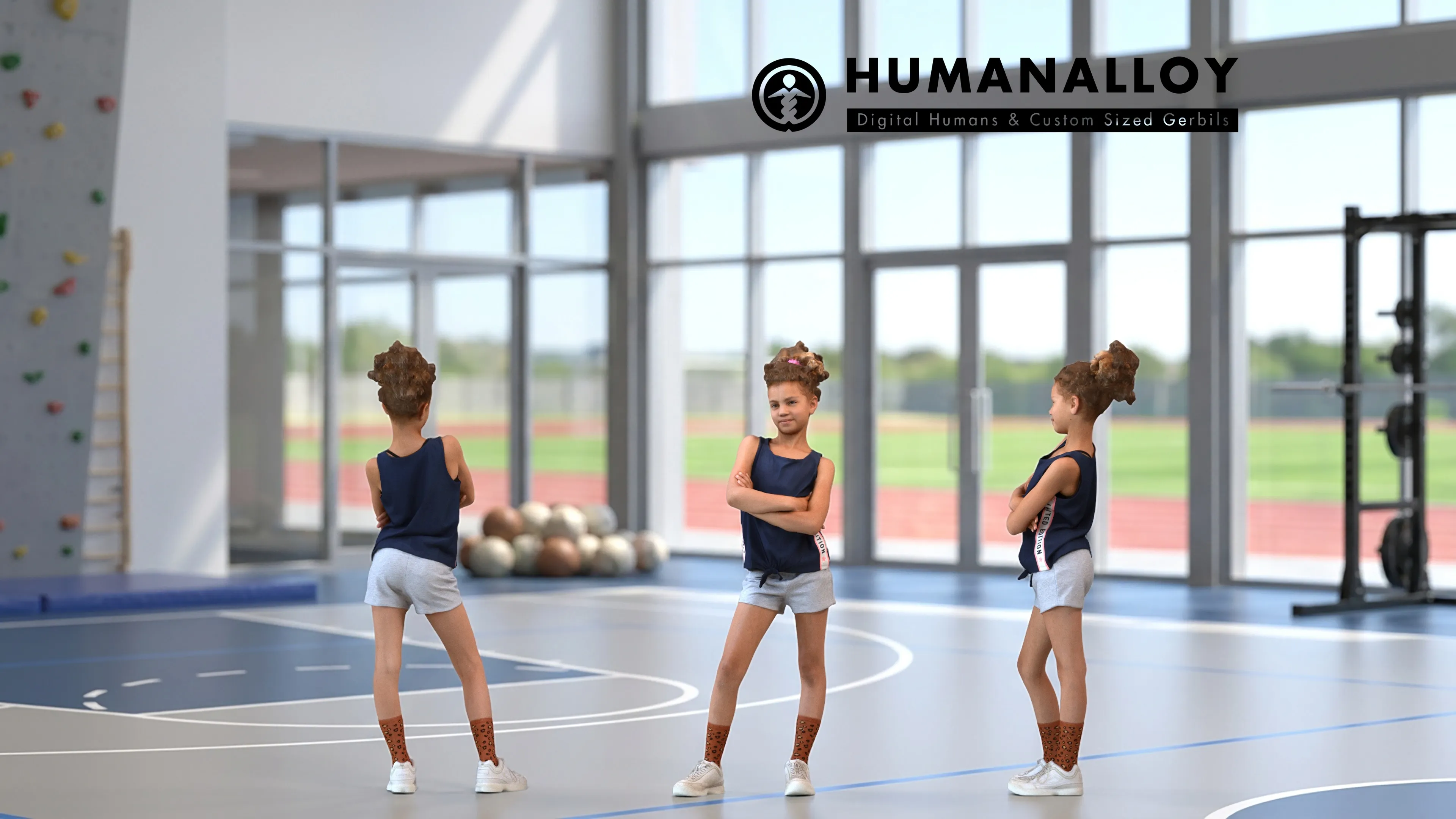 Mixed ethnicity child waiting in summer sportswear for athletic 3D model