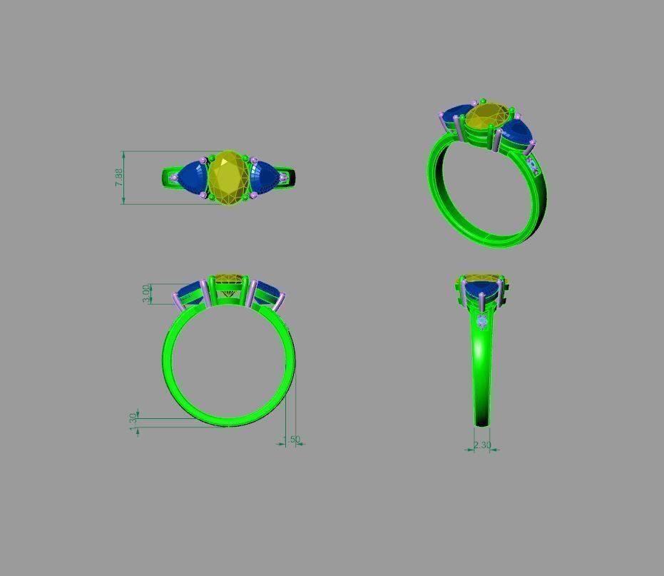 kengkod15 diamond and emerald engagement ring 3D print model_4