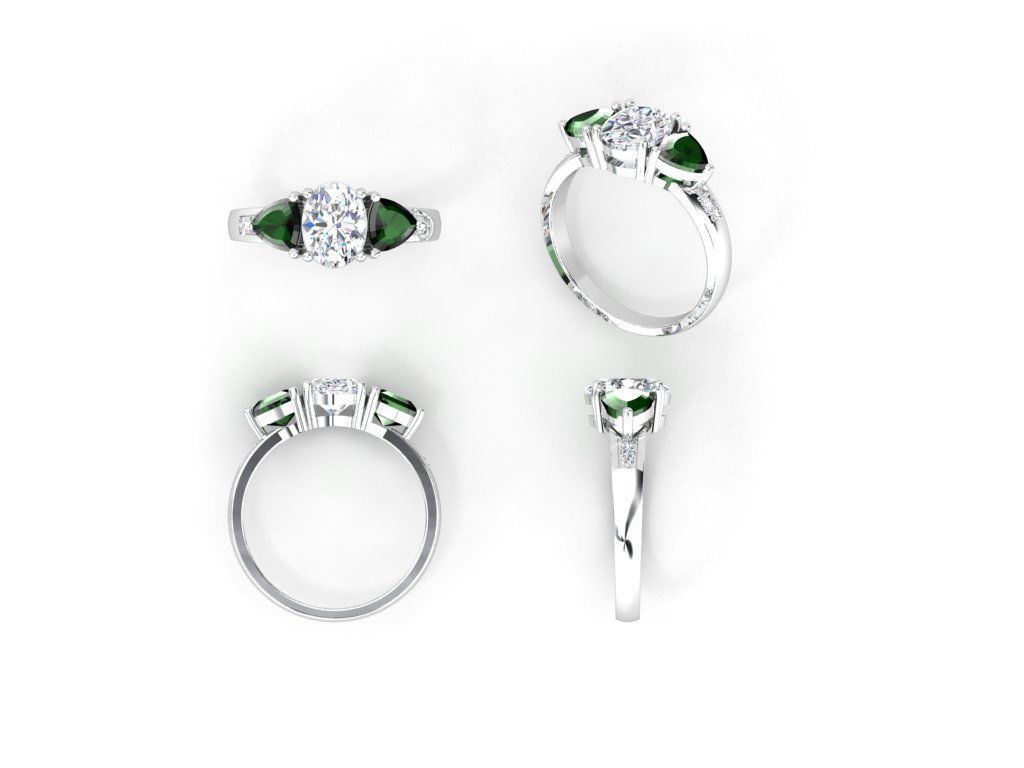 kengkod15 diamond and emerald engagement ring 3D print model_2