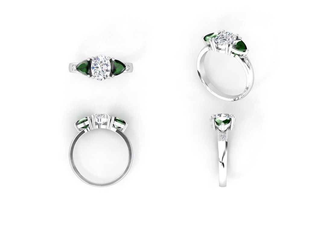 kengkod15 diamond and emerald engagement ring 3D print model_3