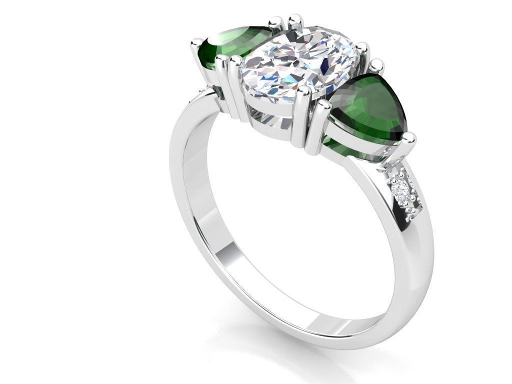 kengkod15 diamond and emerald engagement ring 3D print model_1