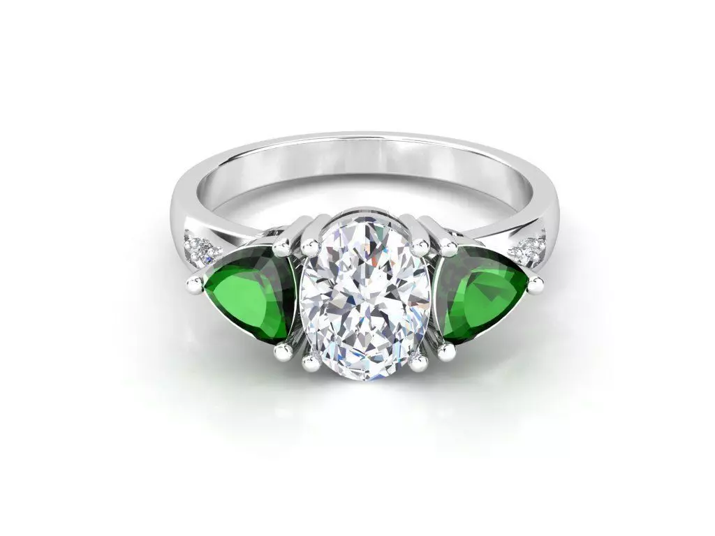 kengkod15 diamond and emerald engagement ring 3D print model_0