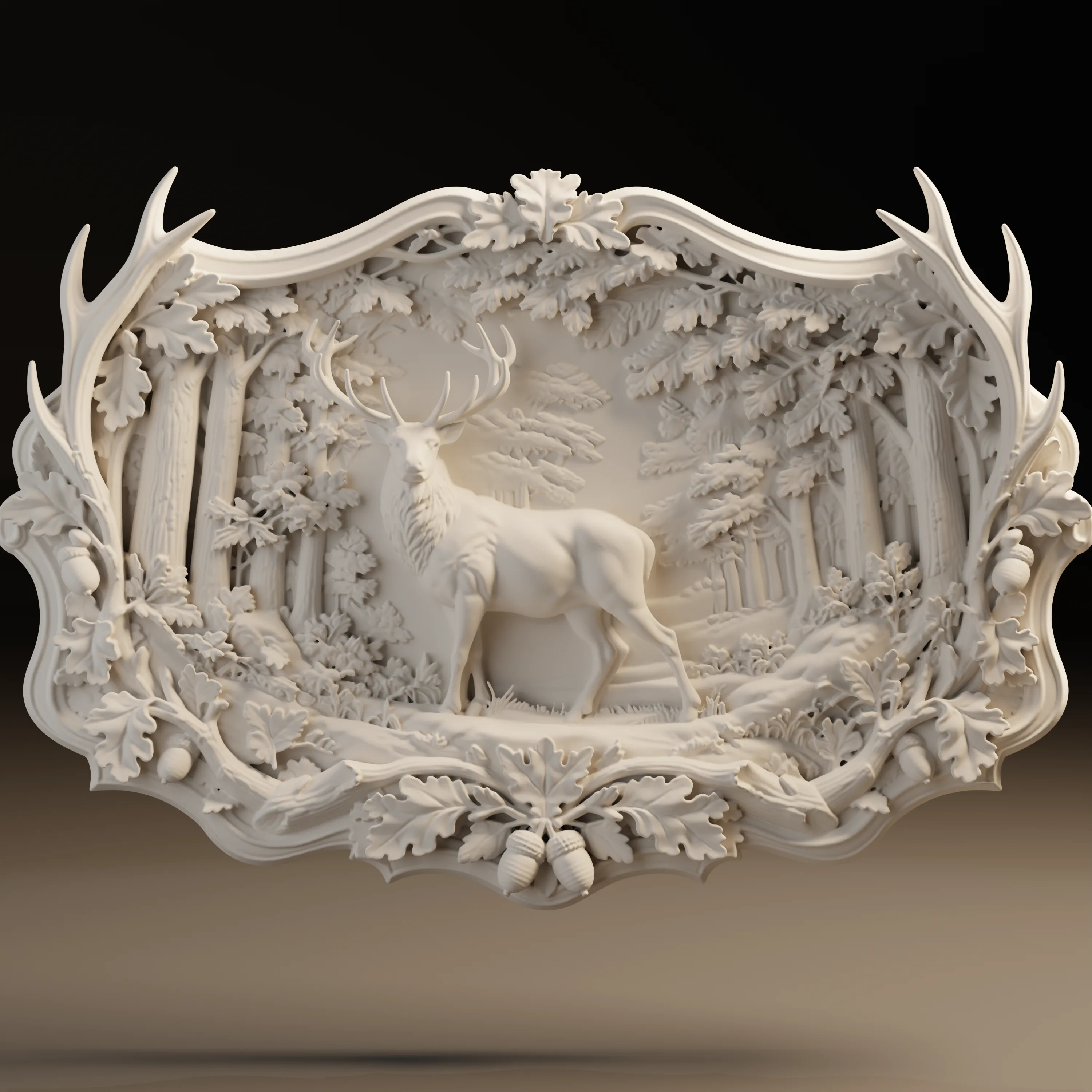 Hunting Deer Forest Relief CNC STL 3D Carving Model 3D print model