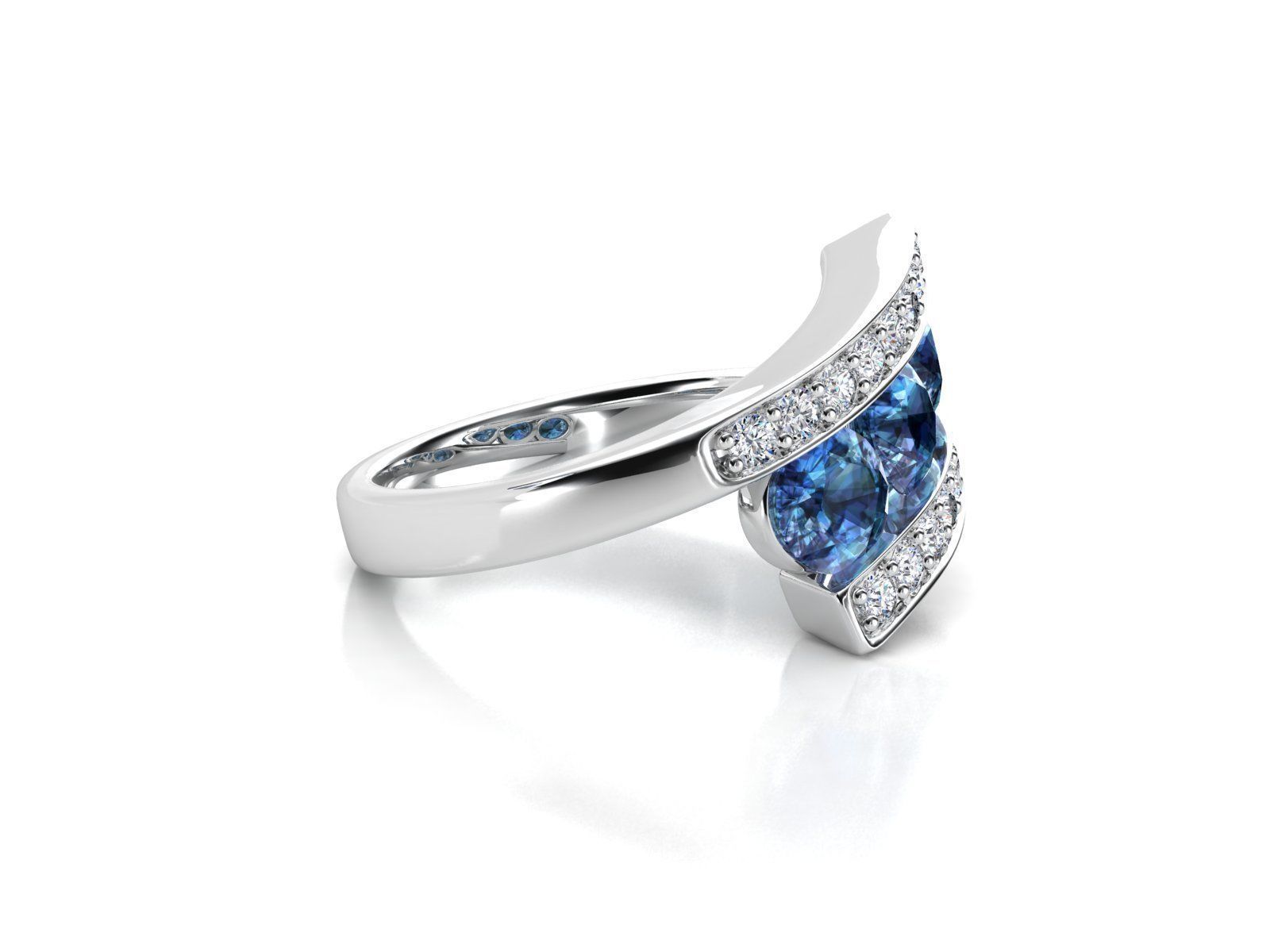 ZLR0121 sapphire and diamond ring 3D print model_3