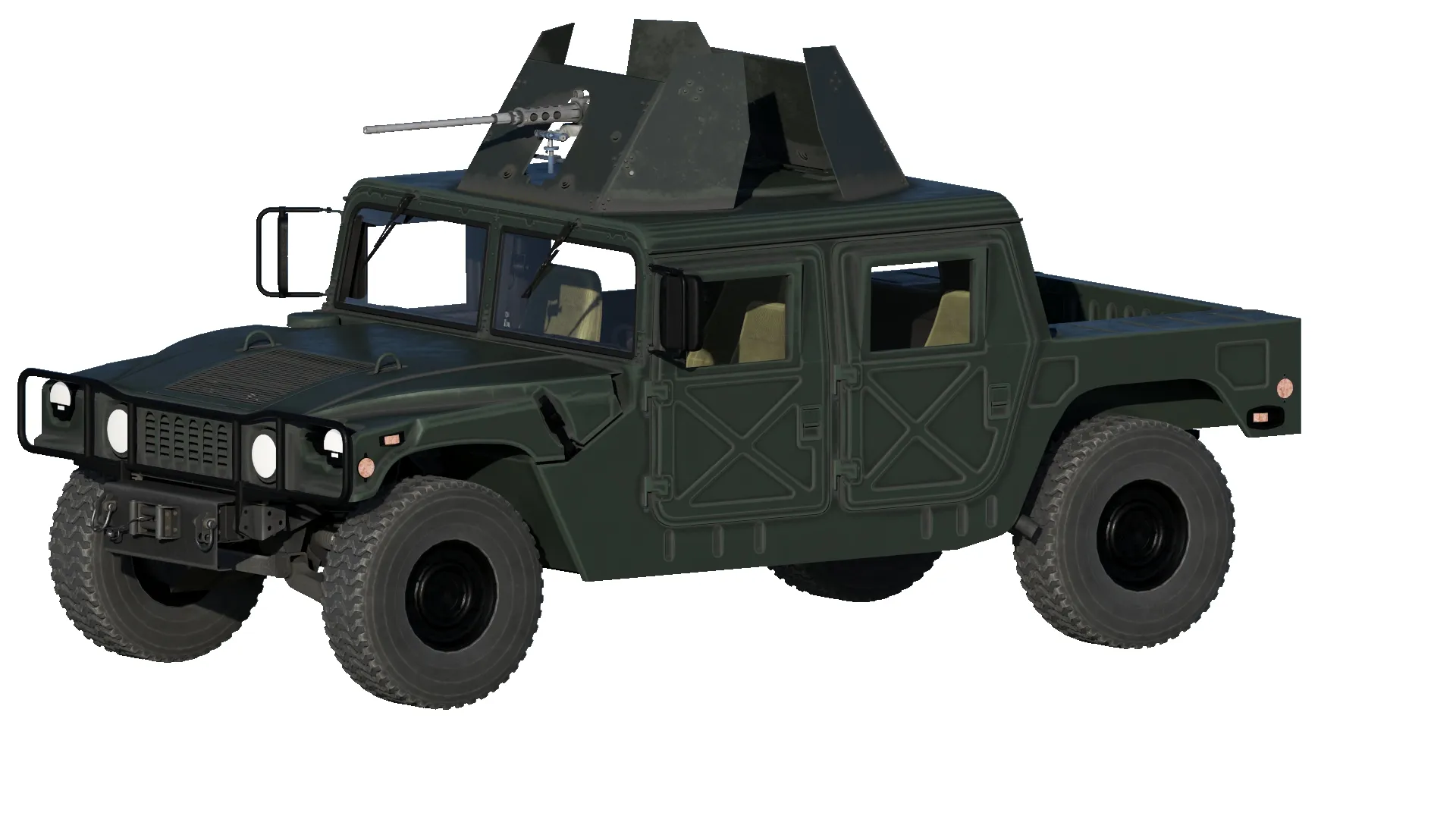 DETAILED HUMMER H1 WITH MACHINE GUN 3D model