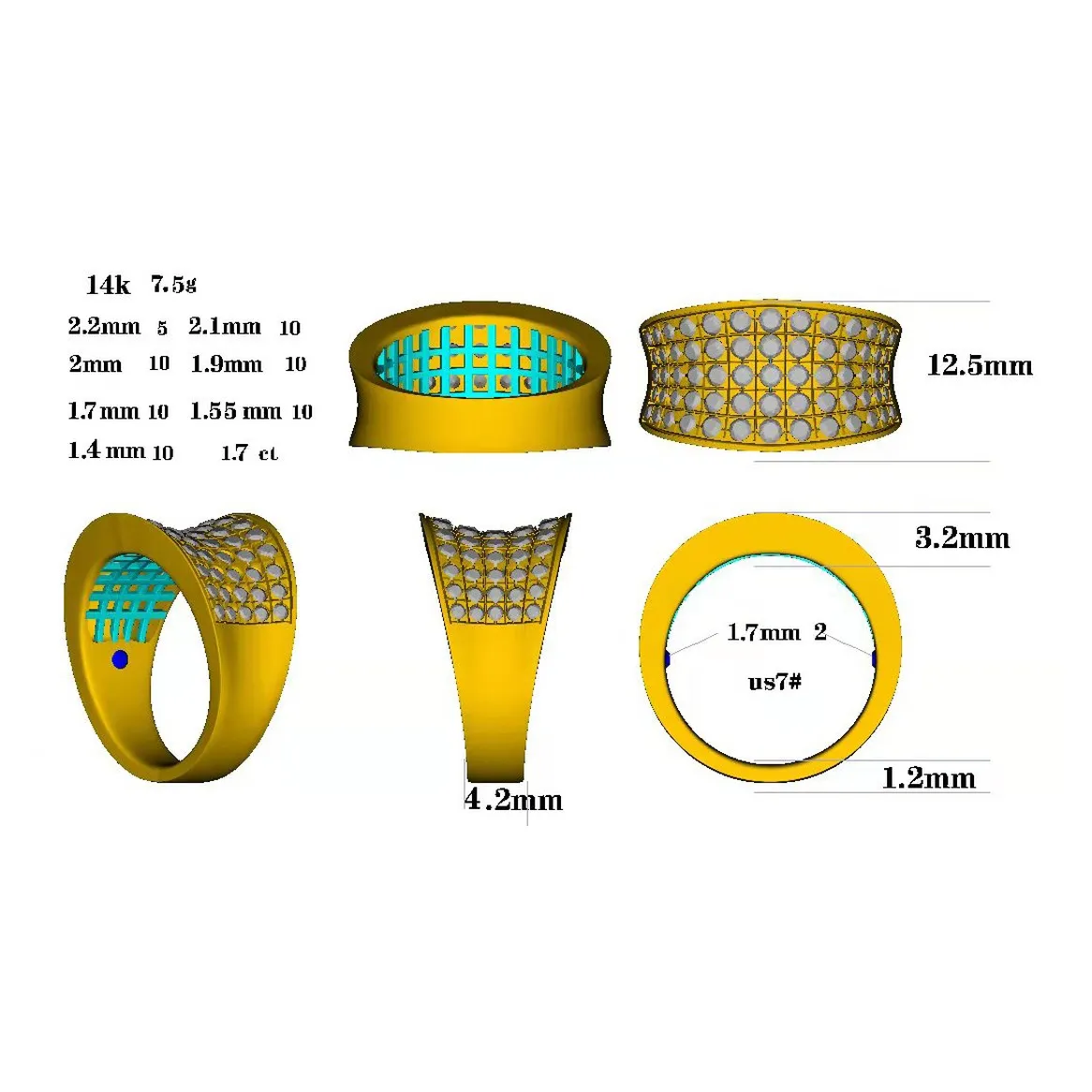Wide Concave Pave Diamond Band CAD File JCD 3D print model