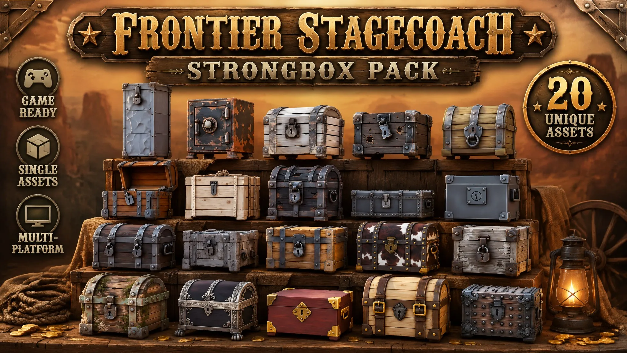 Frontier Stagecoach Strongbox Pack Low-poly 3D model