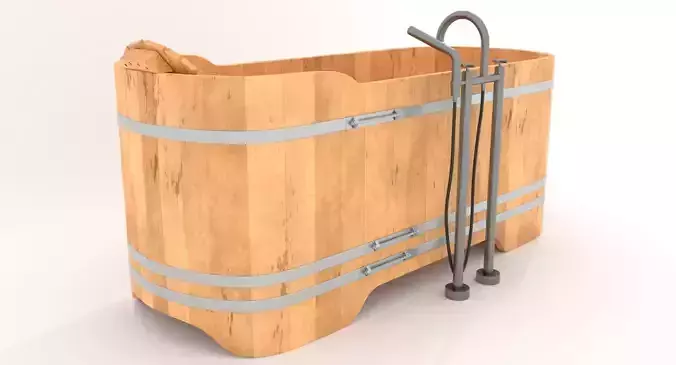 Wooden bath and faucet