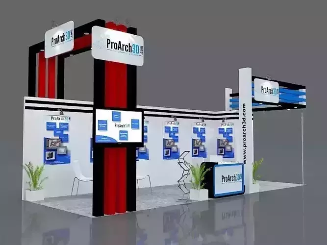 Exhibition stall 3d model 8x3 3 sides open