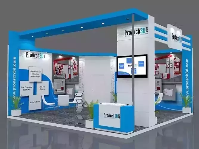Exhibition stall 3d model 6x6 2 sides open