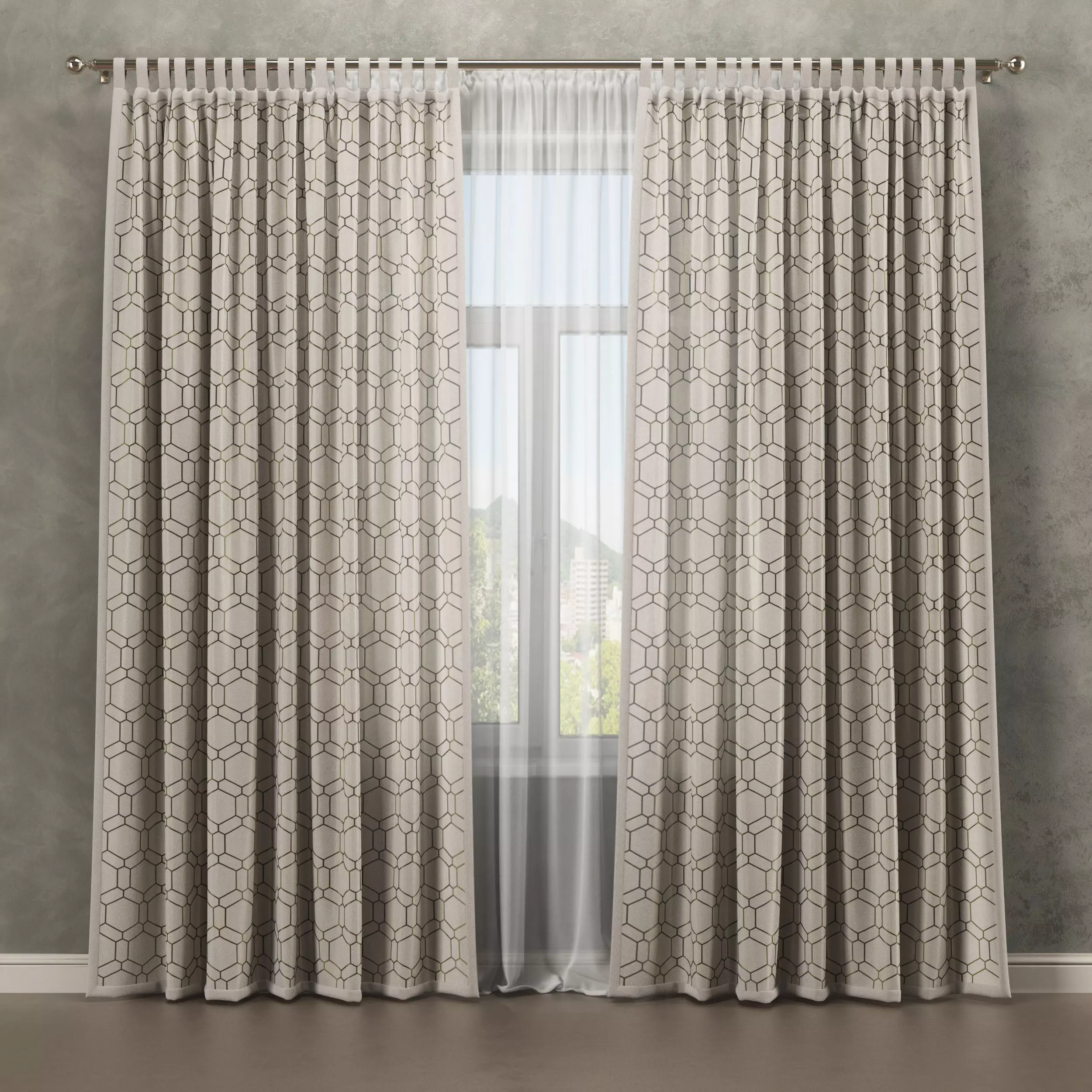 Curtains curtain with geometric pattern 3D model_0