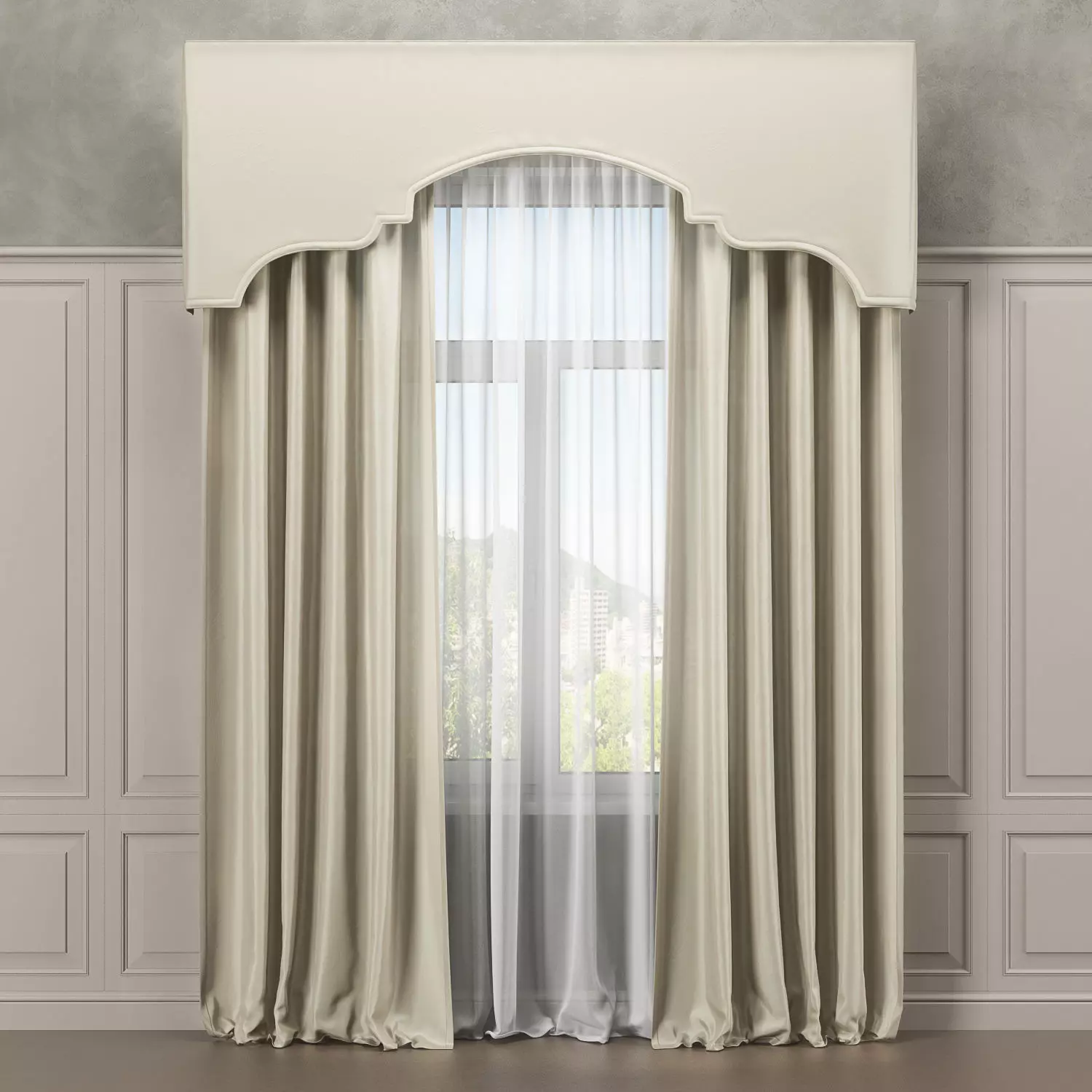 Curtains curtain with arched top 3D model_0