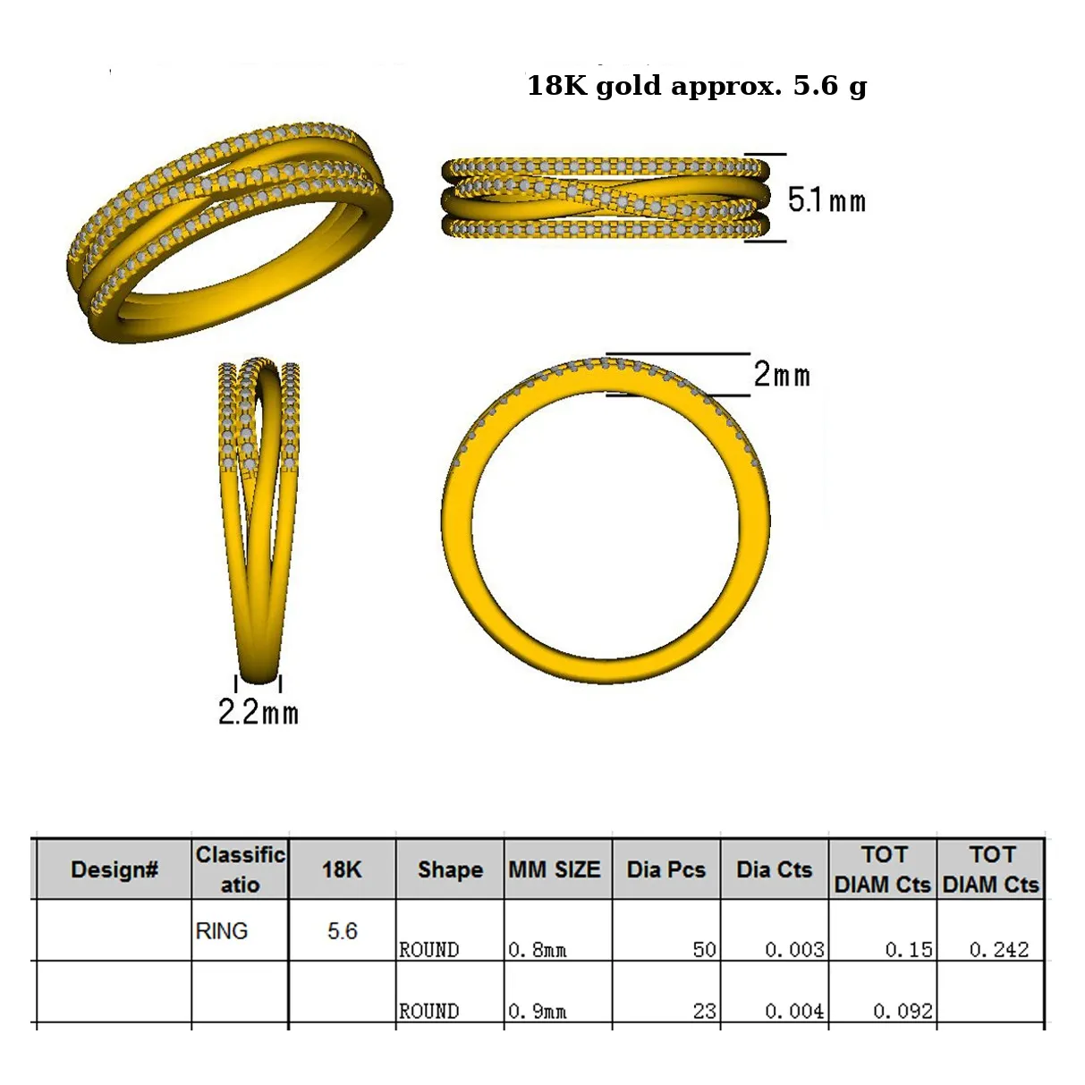 Double Crossover Pave Diamond Band CAD File JCD 3D print model