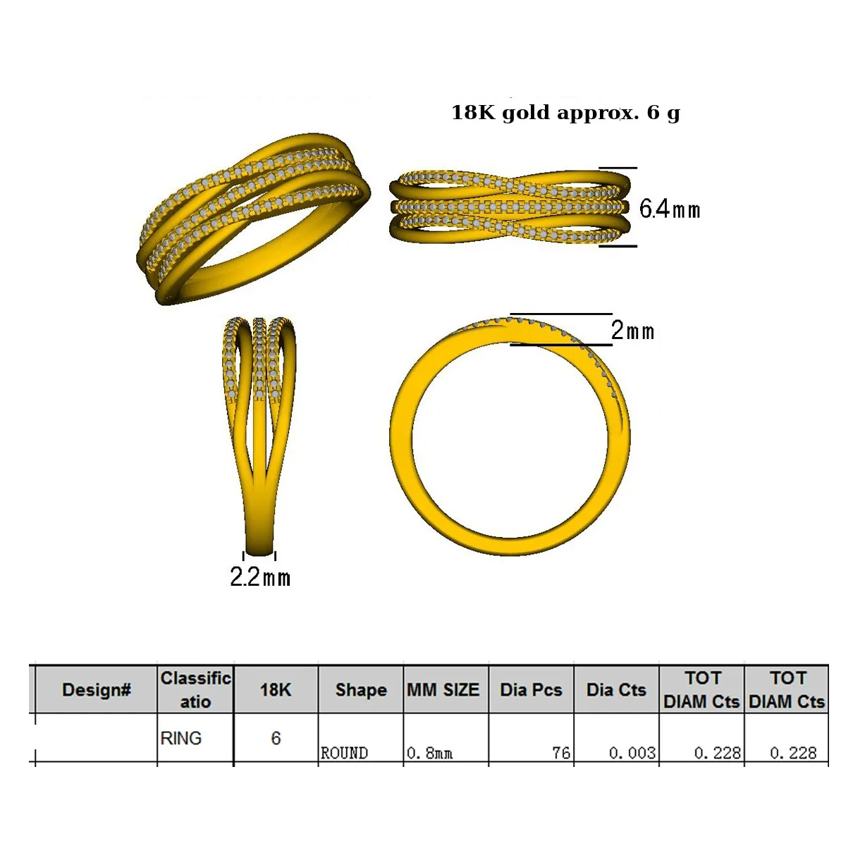 Triple Crossover Pave Diamond Band CAD File JCD 3D print model