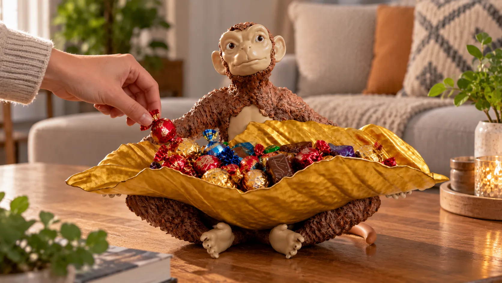 Monkey Candy Bowl Golden Leaf Tray 3D Printable Candy Holder 3D print model