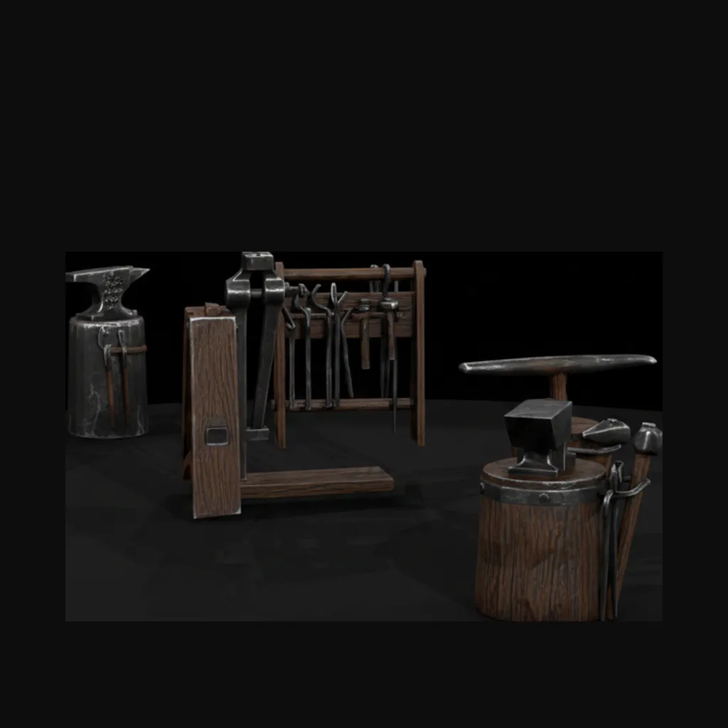 Blacksmith Tools Set Anvil Vise Tool Rack 3D print model