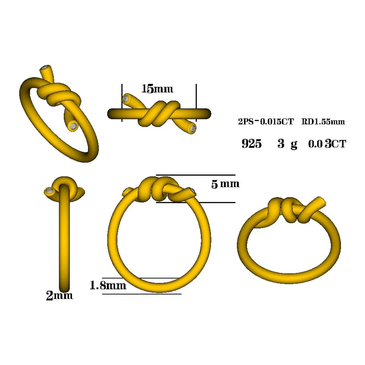 Love Knot Diamond Accent Ring CAD File JCD 3D print model